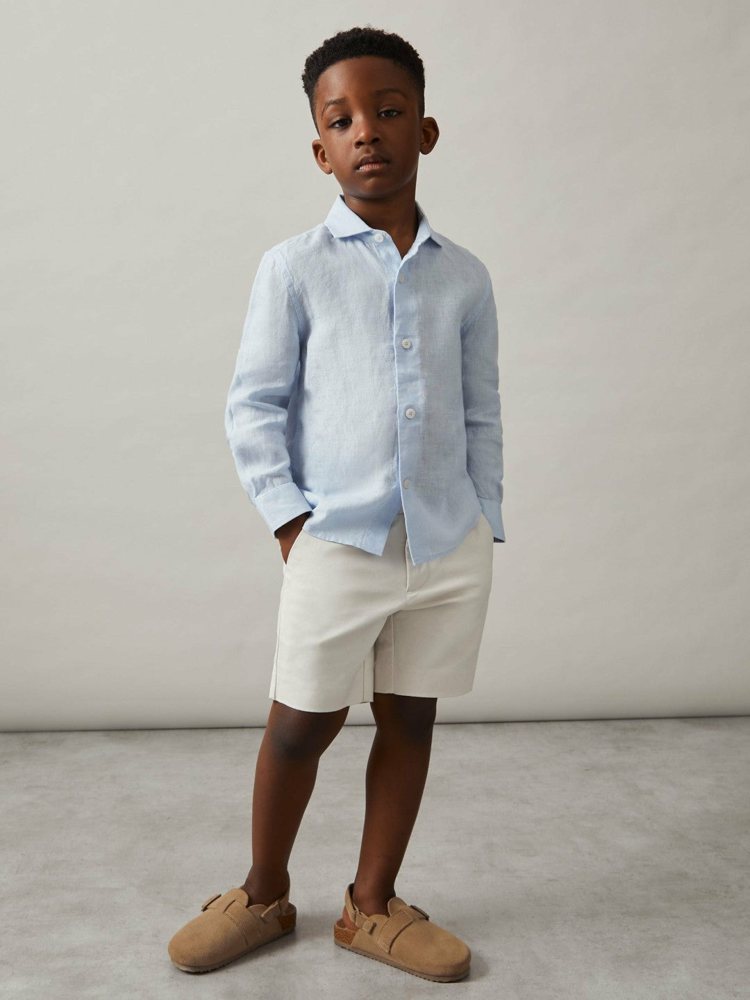 13-14 yrs Linen Cutaway Collar Shirt in Pale Blue | Reiss Children & Baby Best Seller