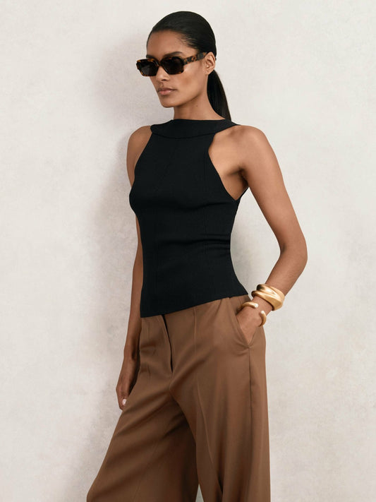 Low-Back Rib-Knit Vest in Black | Reiss Women New
