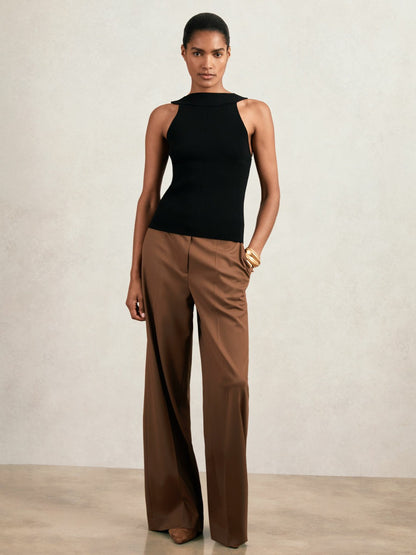 Low-Back Rib-Knit Vest in Black | Reiss Women New