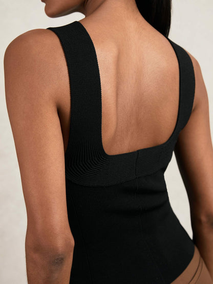 Low-Back Rib-Knit Vest in Black | Reiss Women New