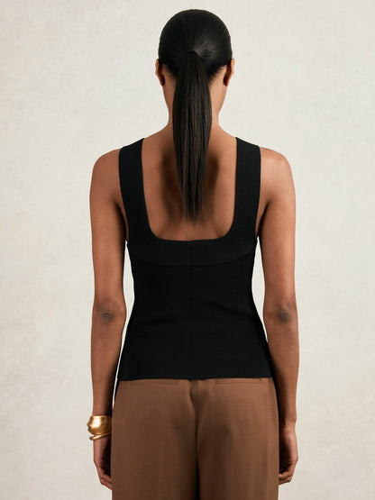 Low-Back Rib-Knit Vest in Black | Reiss Women New