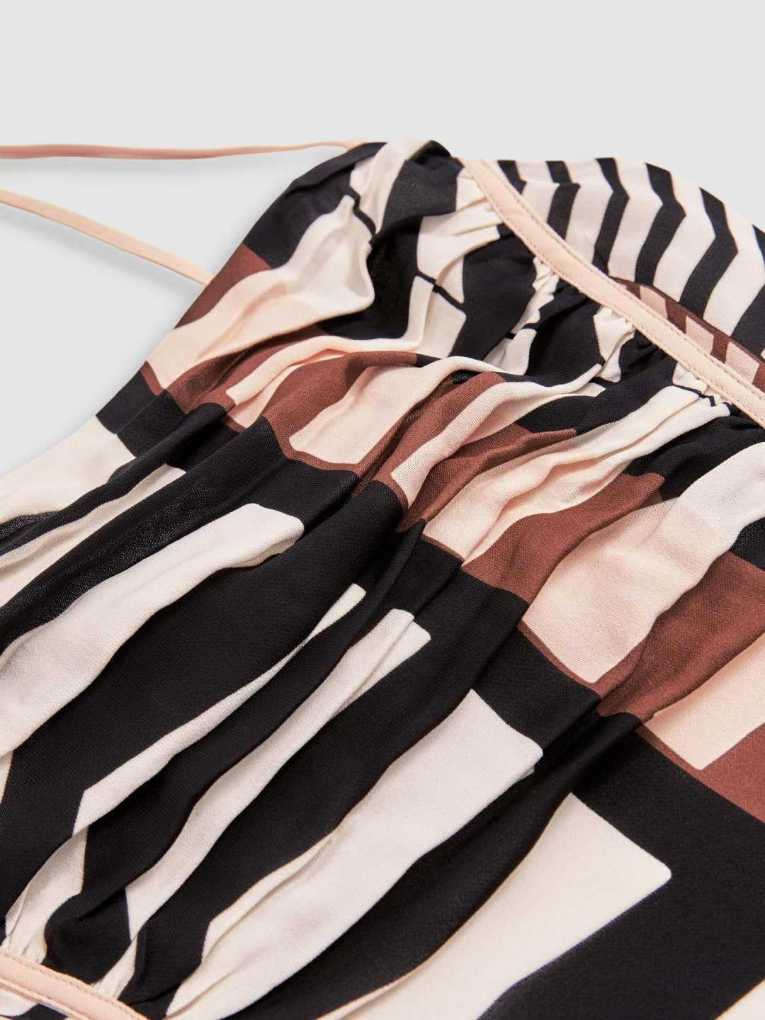 Chevron-Stripe Ruched Midi Dress in Black/Brown | Reiss Women New
