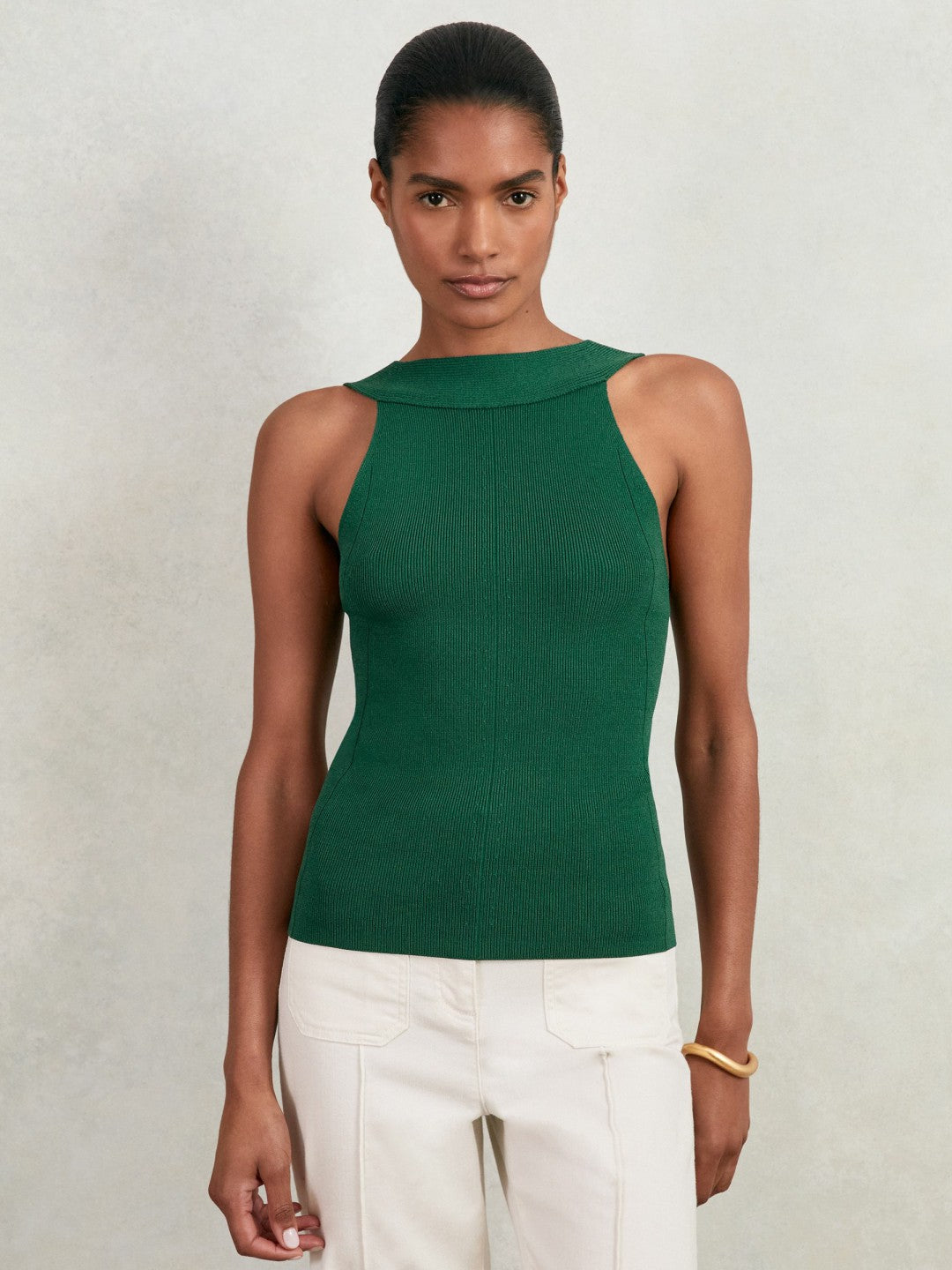 Low-Back Rib-Knit Vest in Green | Reiss Women Signature