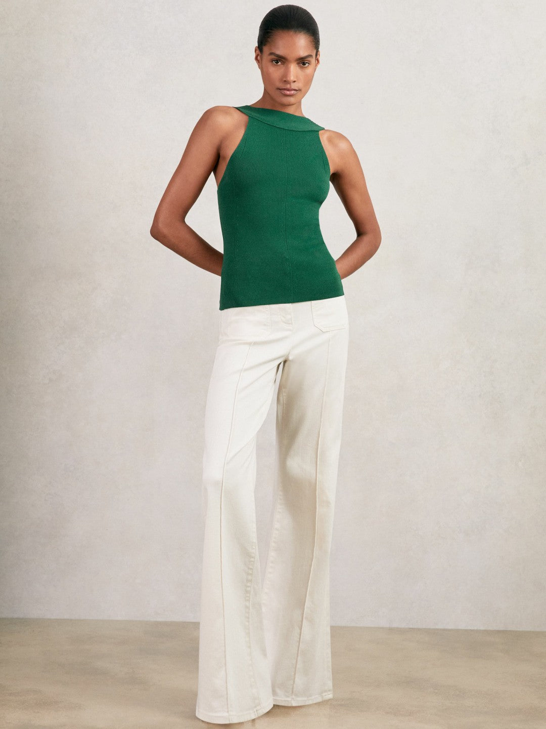 Low-Back Rib-Knit Vest in Green | Reiss Women Signature