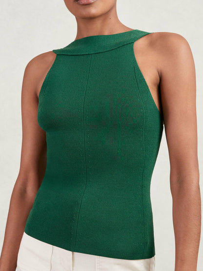 Low-Back Rib-Knit Vest in Green | Reiss Women Signature