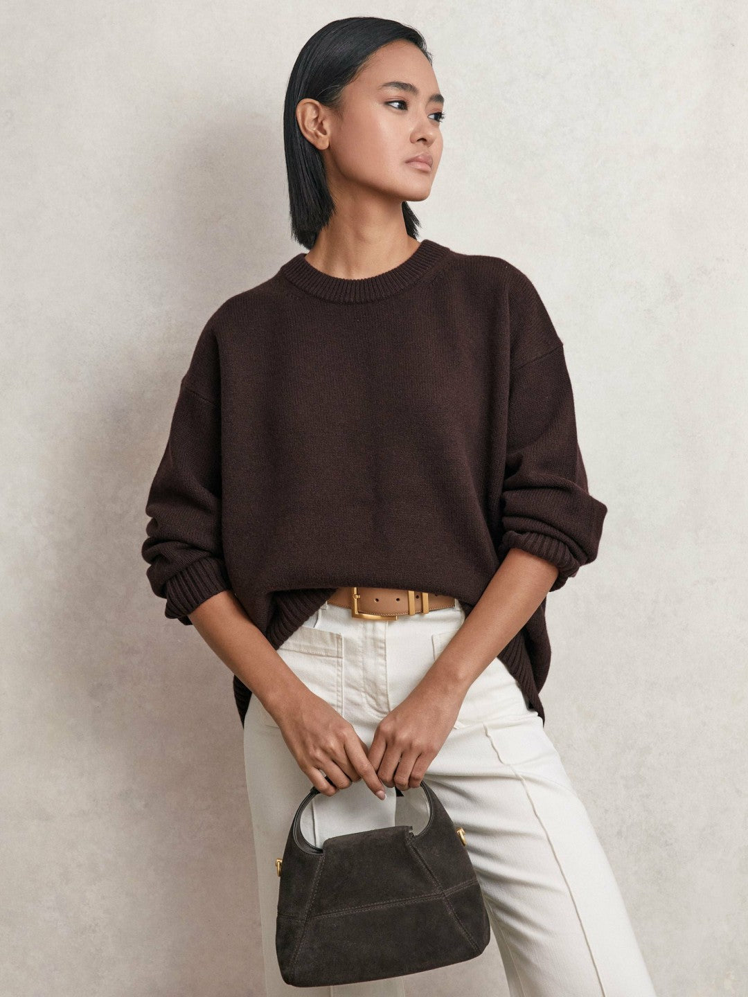 Wool-Cashmere Crew-Neck Jumper in Plum | Reiss Women Trending