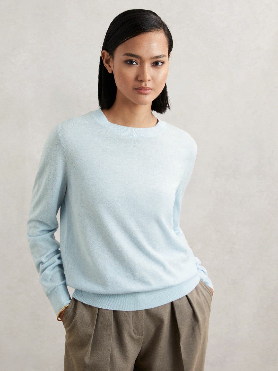 Merino Wool Crew-Neck Jumper in Blue | Reiss Women Recommended