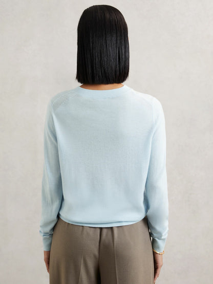 Merino Wool Crew-Neck Jumper in Blue | Reiss Women Recommended