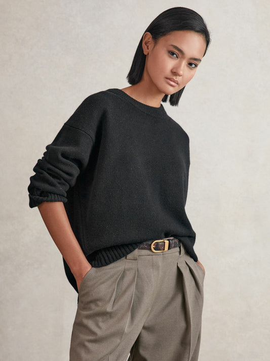 Wool-Cashmere Crew-Neck Jumper in Black | Reiss Women Exclusive