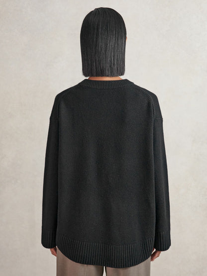 Wool-Cashmere Crew-Neck Jumper in Black | Reiss Women Exclusive