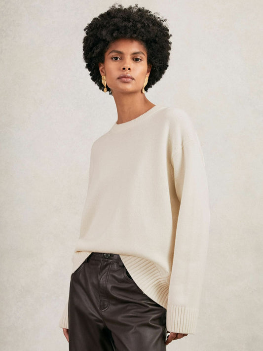 Wool-Cashmere Crew-Neck Jumper in Cream | Reiss Women Featured