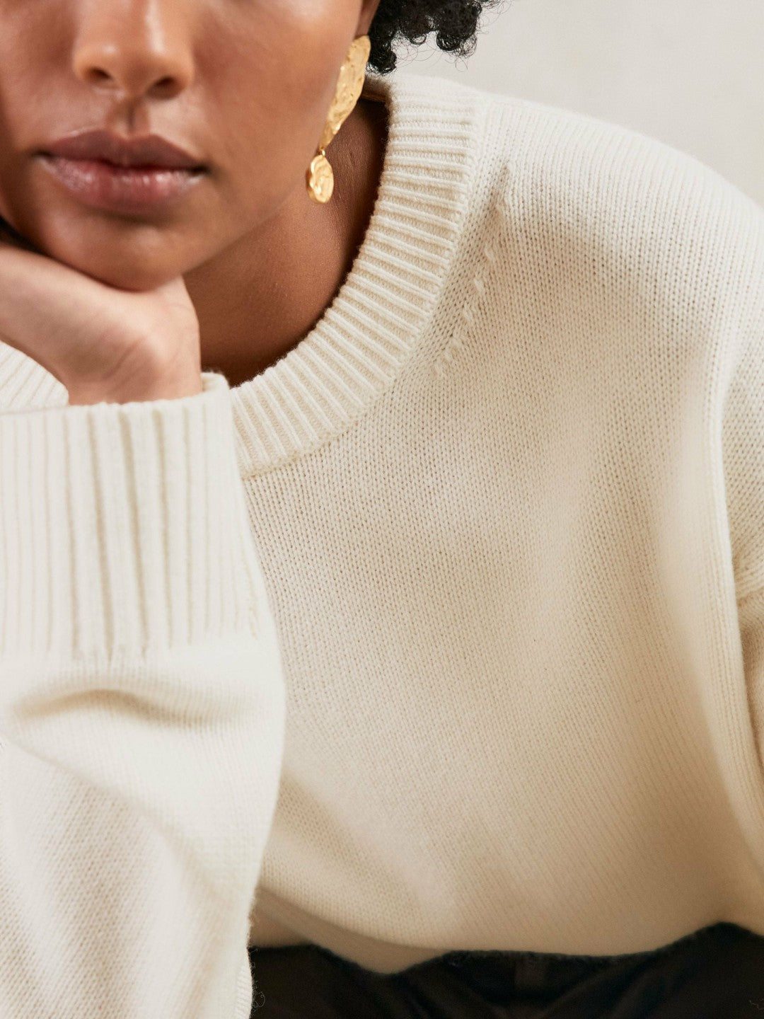 Wool-Cashmere Crew-Neck Jumper in Cream | Reiss Women Featured