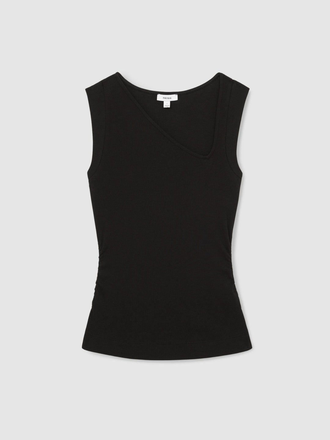 Stretch-Cotton Ribbed Asymmetric Vest in Black | Reiss Women Featured
