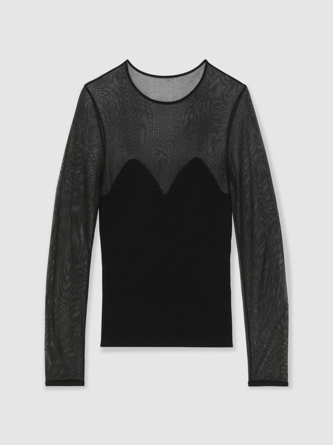 Mesh Knit Sweetheart Long-Sleeve Top in Black | Reiss Women Signature