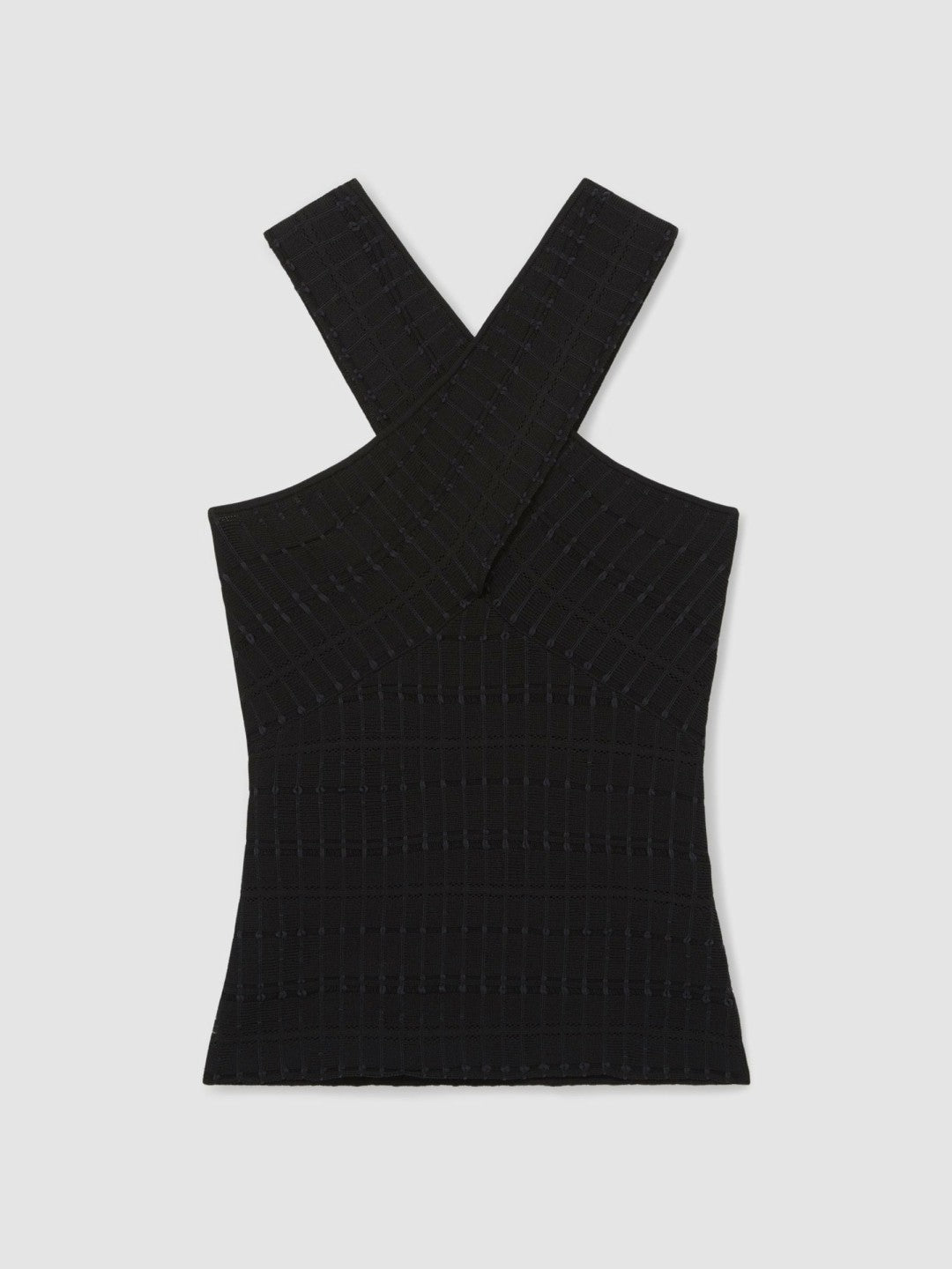 Cross Neck Textured Top in Black | Reiss Women Signature