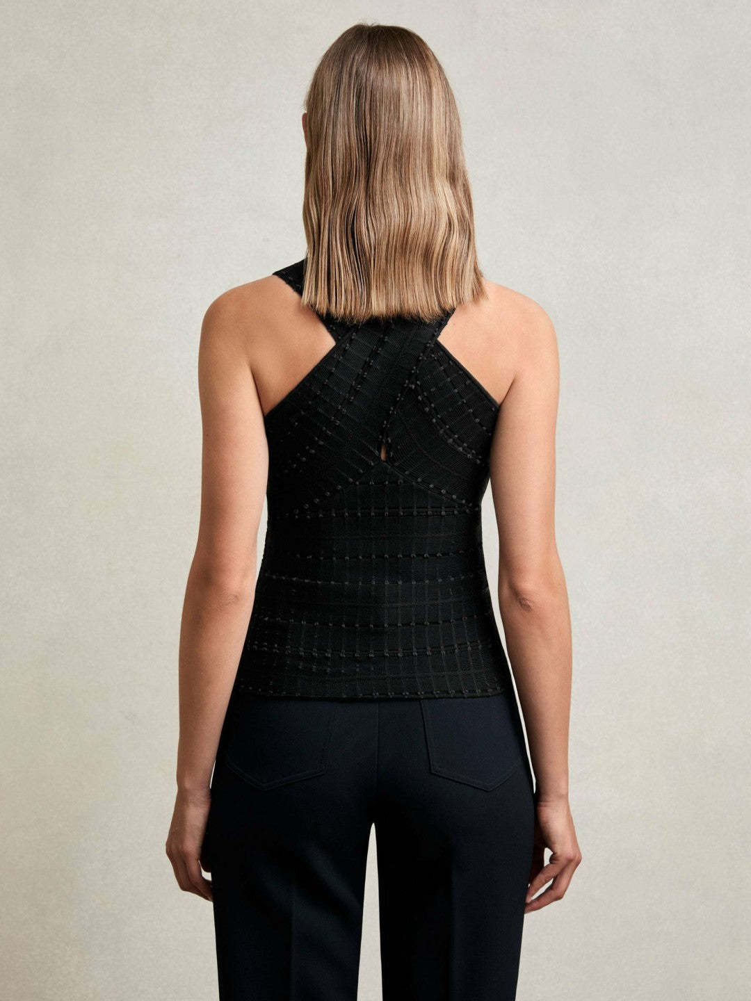 Cross Neck Textured Top in Black | Reiss Women Signature