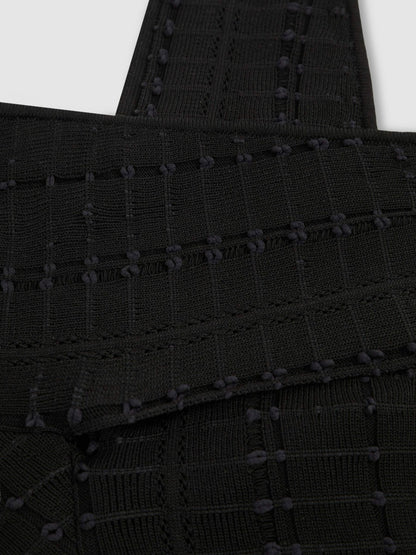 Cross Neck Textured Top in Black | Reiss Women Signature