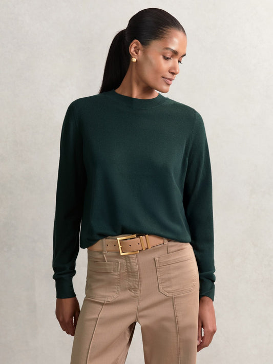 Merino Wool Crew-Neck Jumper in Green | Reiss Women Featured