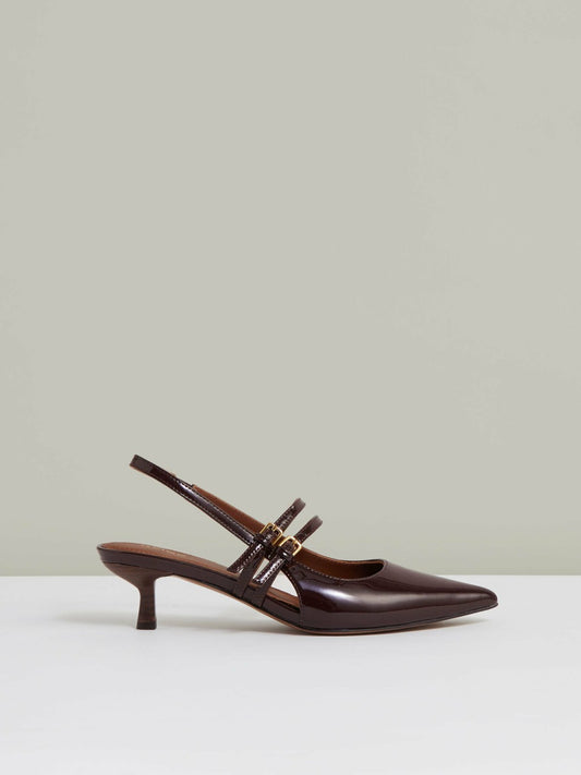 Leather Slingback Buckle Court Shoes in Oxblood | Reiss Women Trending