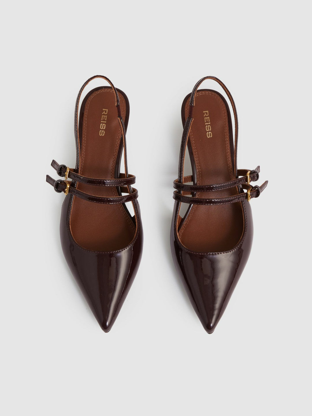 Leather Slingback Buckle Court Shoes in Oxblood | Reiss Women Trending