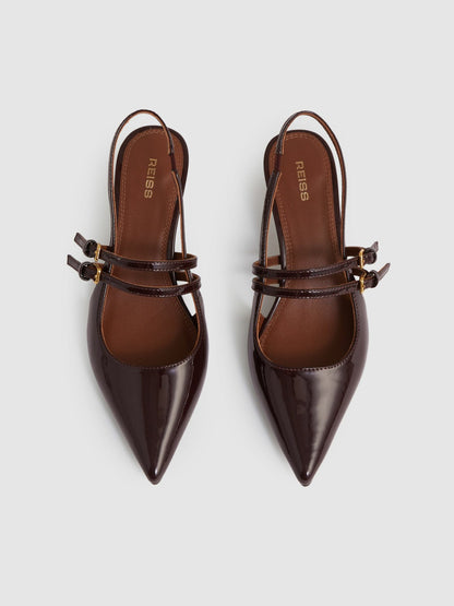Leather Slingback Buckle Court Shoes in Oxblood | Reiss Women Trending