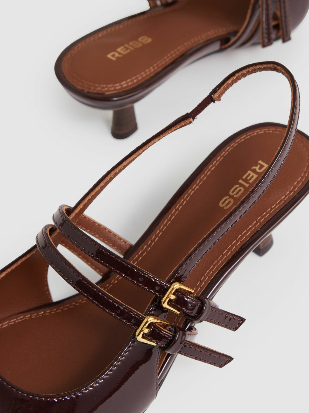 Leather Slingback Buckle Court Shoes in Oxblood | Reiss Women Trending