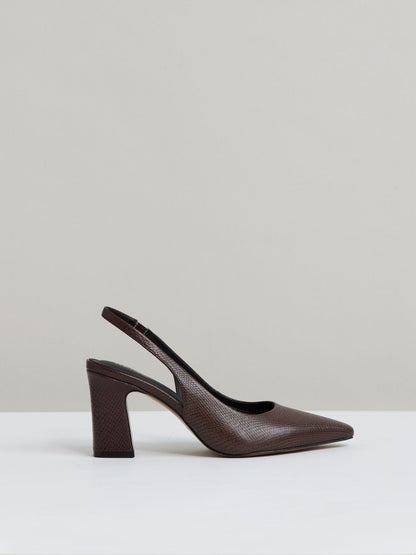 Leather Slingback Court Shoes in Chocolate | Reiss Women Exclusive
