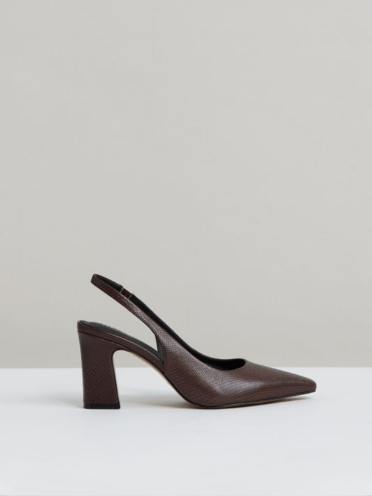Leather Slingback Court Shoes in Chocolate | Reiss Women Exclusive