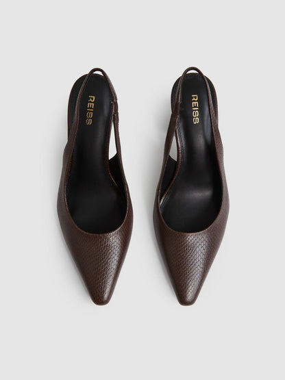 Leather Slingback Court Shoes in Chocolate | Reiss Women Exclusive