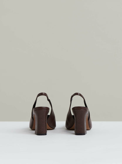 Leather Slingback Court Shoes in Chocolate | Reiss Women Exclusive