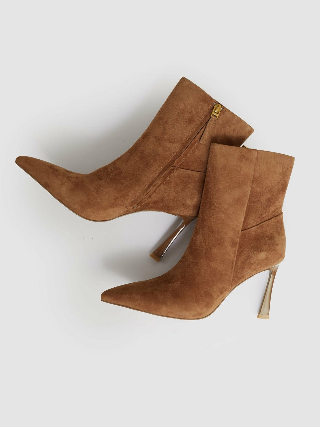 Suede High Heeled Ankle Boots in Tan | Reiss Women Trending