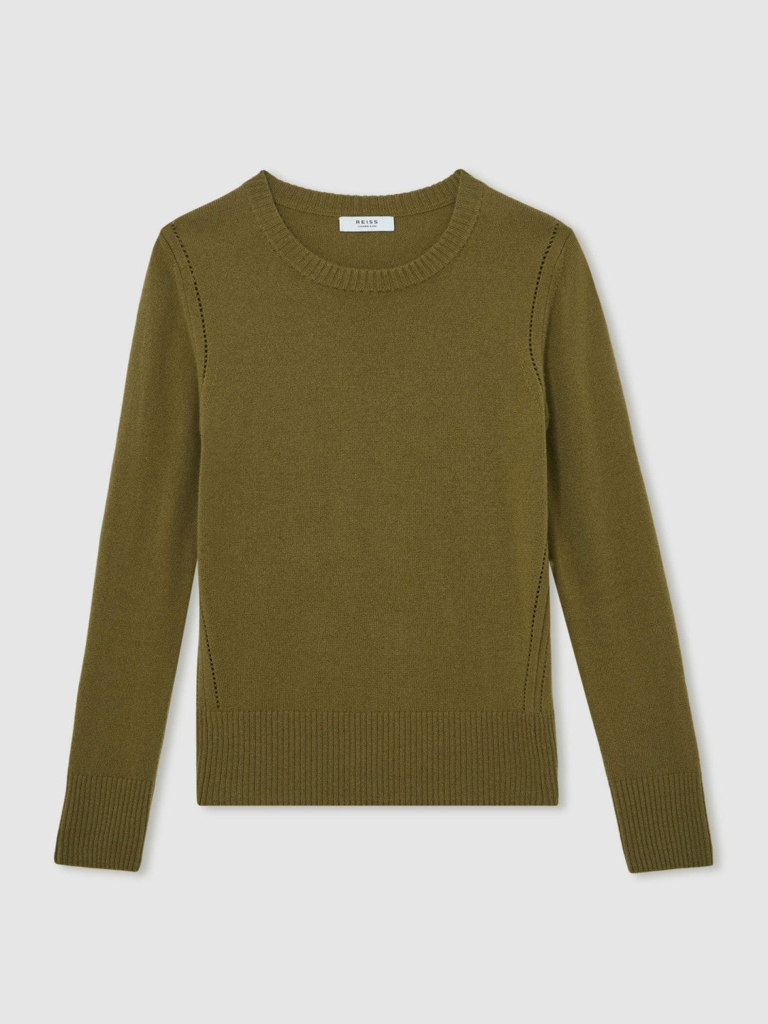 Wool-Blend Open-Stitch Jumper with Cashmere in Khaki Green | Reiss Women Trending
