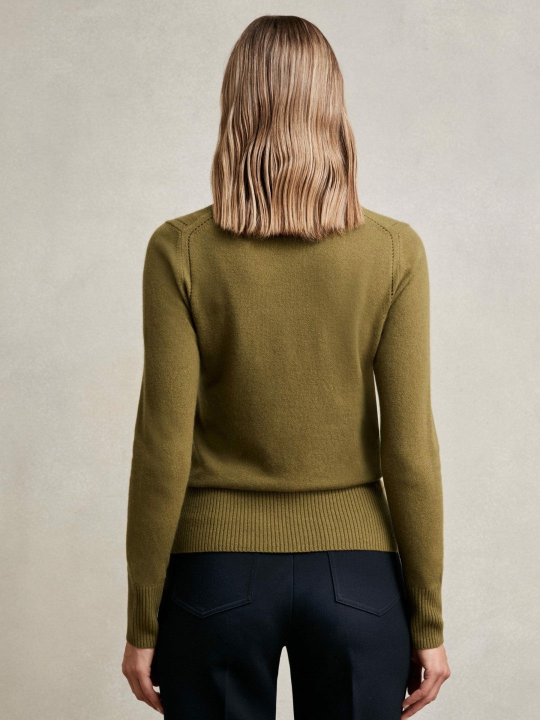 Wool-Blend Open-Stitch Jumper with Cashmere in Khaki Green | Reiss Women Trending