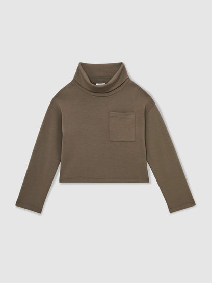 Interlock Jersey Funnel Neck Sweatshirt in Khaki Green | Reiss Women Popular