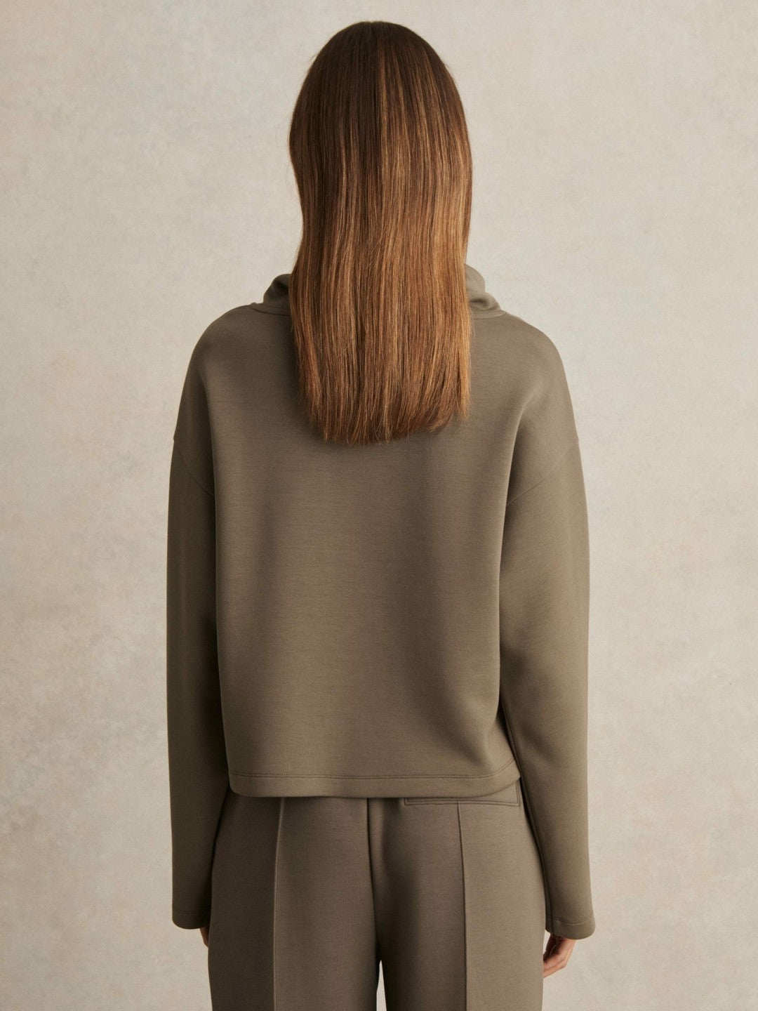 Interlock Jersey Funnel Neck Sweatshirt in Khaki Green | Reiss Women Popular