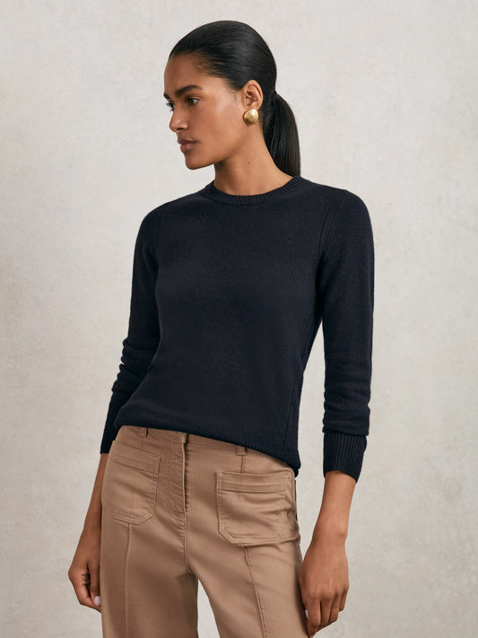 Wool-Blend Open-Stitch Jumper with Cashmere in Navy | Reiss Women Popular
