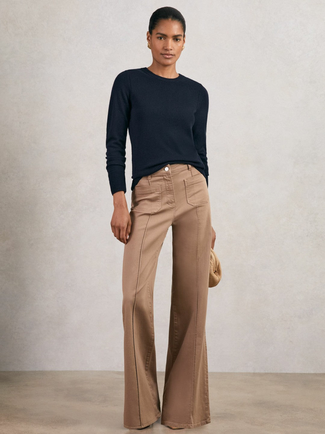 Wool-Blend Open-Stitch Jumper with Cashmere in Navy | Reiss Women Popular