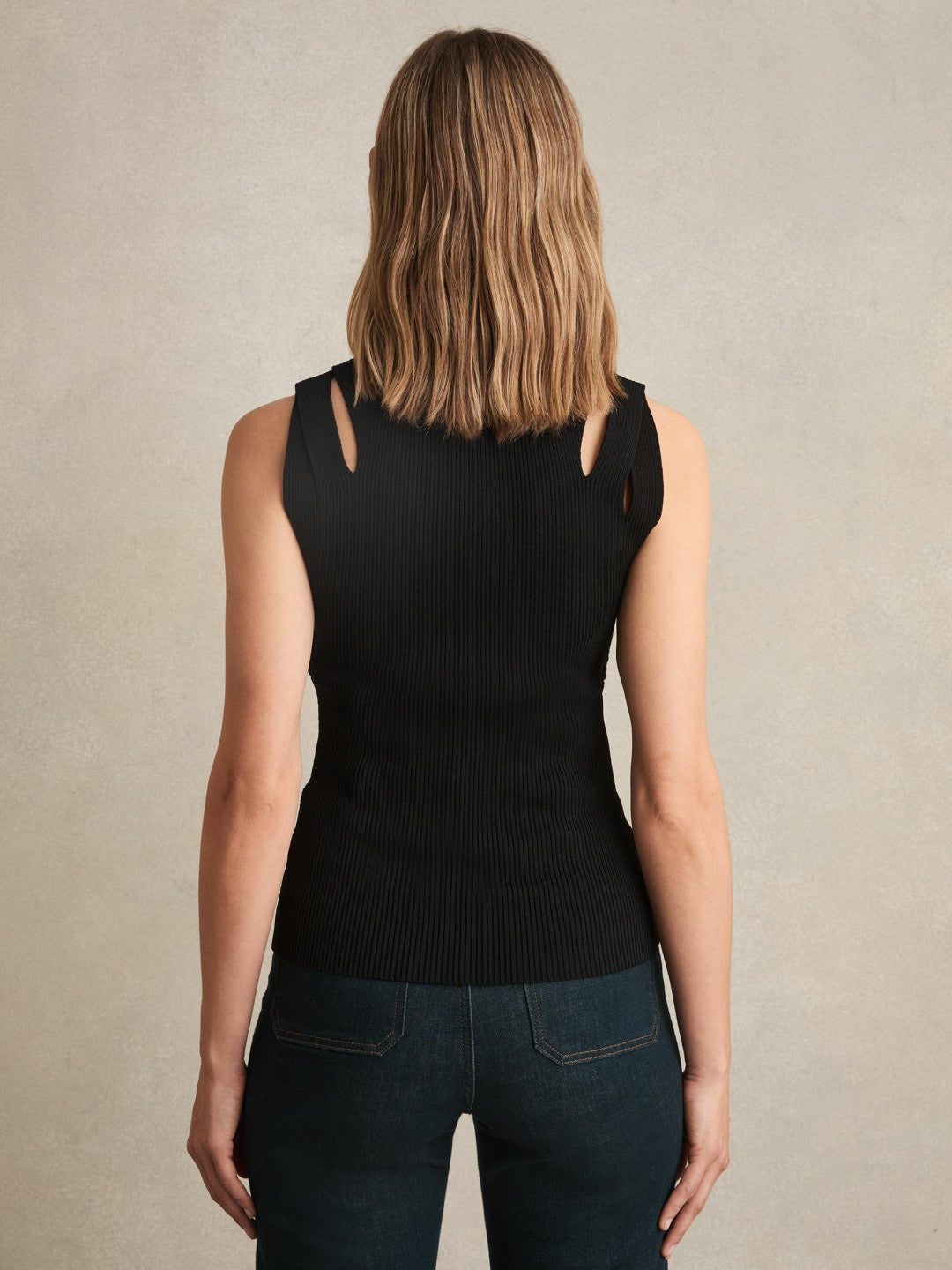 Cut-Out Rib-Knit Vest in Black | Reiss Women Premium