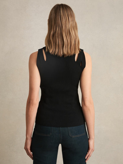 Cut-Out Rib-Knit Vest in Black | Reiss Women Premium