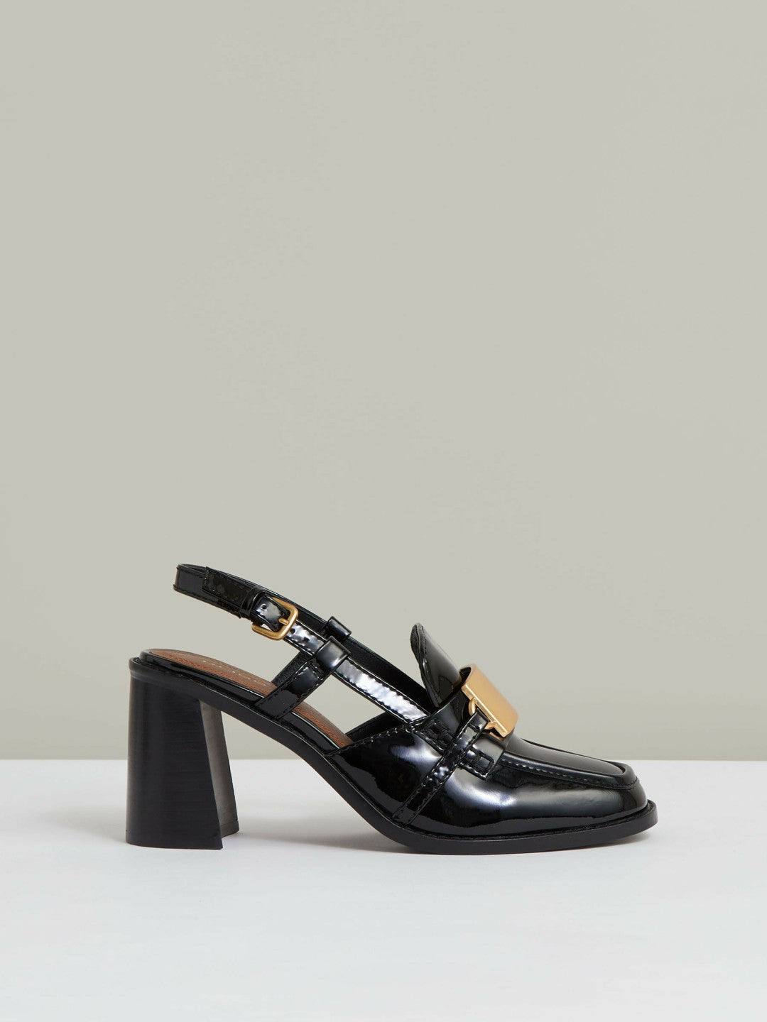 Patent Leather Slingback Heeled Loafers in Black | Reiss Women Best Seller