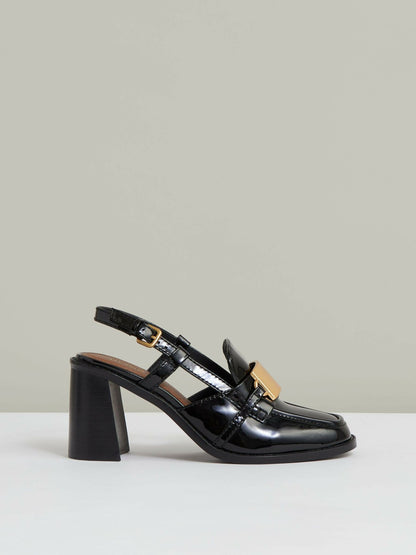Patent Leather Slingback Heeled Loafers in Black | Reiss Women Best Seller