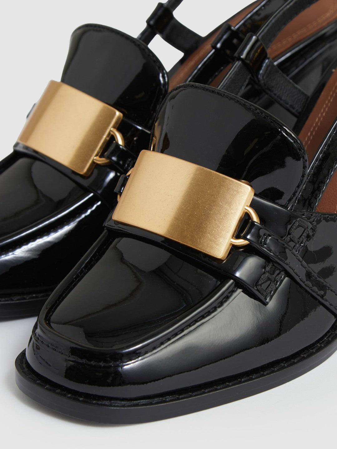 Patent Leather Slingback Heeled Loafers in Black | Reiss Women Best Seller