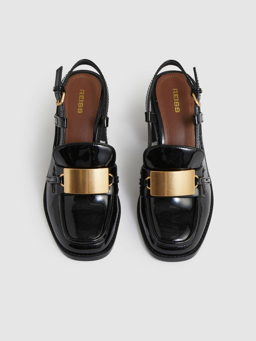 Patent Leather Slingback Heeled Loafers in Black | Reiss Women Best Seller