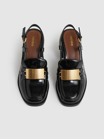 Patent Leather Slingback Heeled Loafers in Black | Reiss Women Best Seller