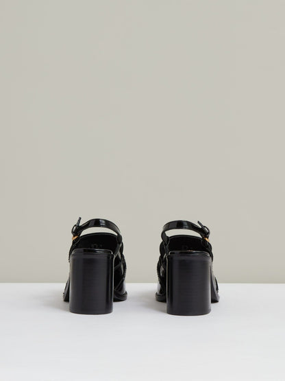 Patent Leather Slingback Heeled Loafers in Black | Reiss Women Best Seller