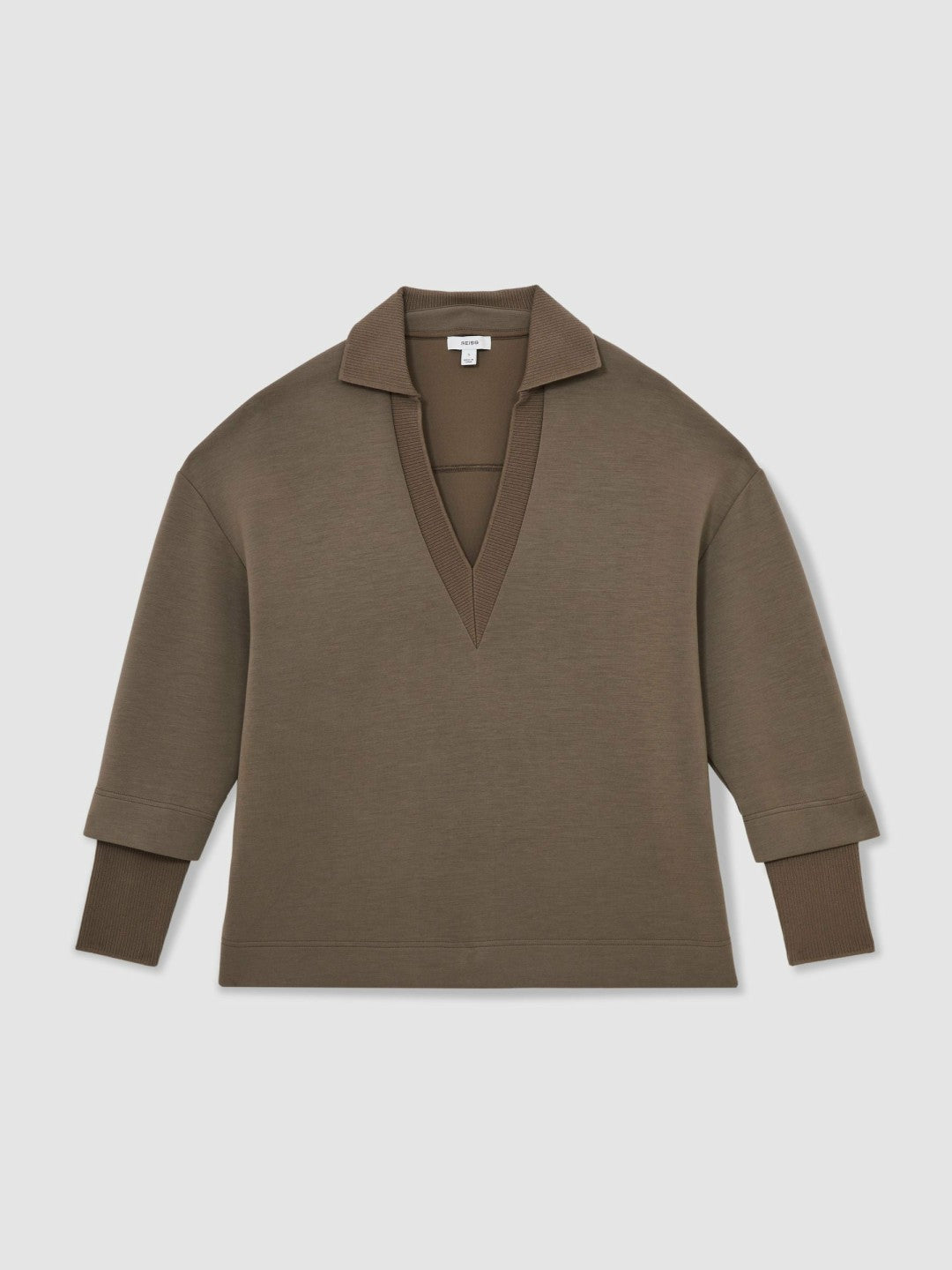 Interlock Open-Collar Sweatshirt in Khaki Green | Reiss Women Popular