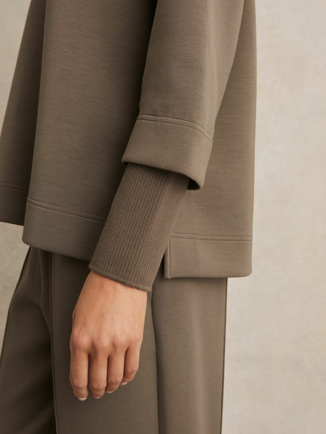 Interlock Open-Collar Sweatshirt in Khaki Green | Reiss Women Popular