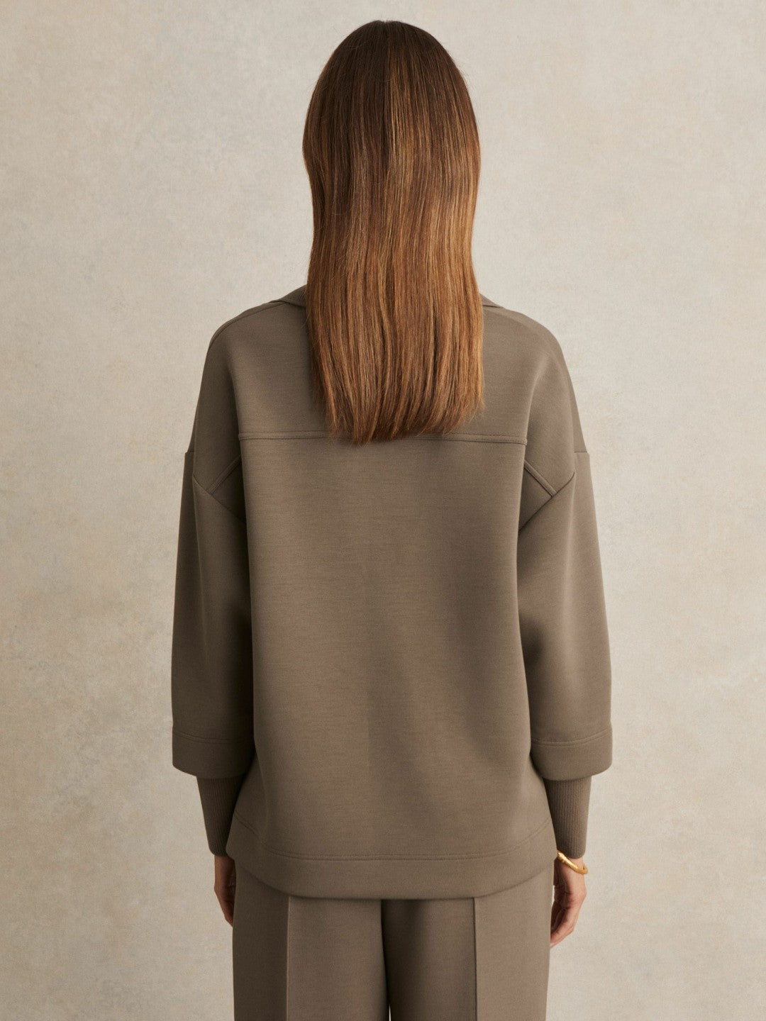 Interlock Open-Collar Sweatshirt in Khaki Green | Reiss Women Popular