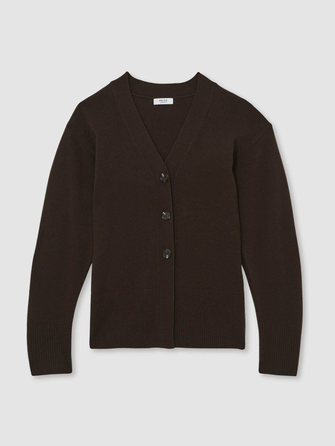 Wool-Blend Fitted Cardigan With Cashmere in Chocolate | Reiss Women Exclusive