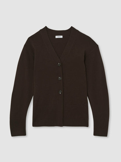 Wool-Blend Fitted Cardigan With Cashmere in Chocolate | Reiss Women Exclusive
